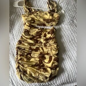 Zara Yellow and Brown Patterned Dress
